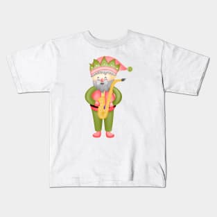 Cute santa claus playing saxophone. Kids T-Shirt